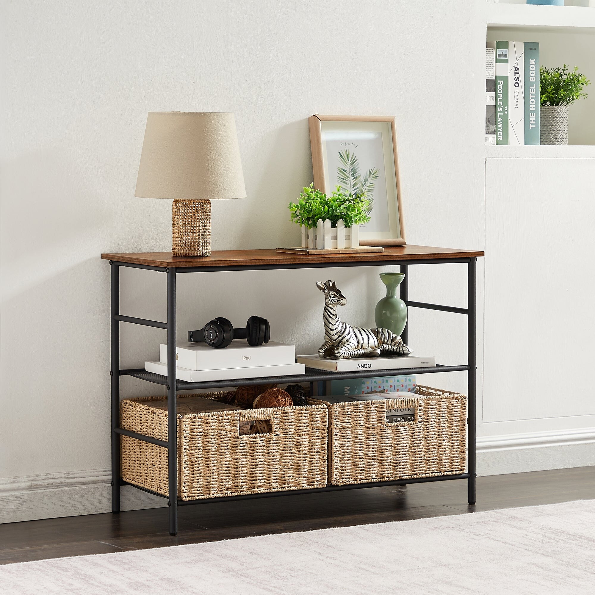 VECELO 3-Tier shelves Console Table/Sofa Table with Removable Storage Baskets