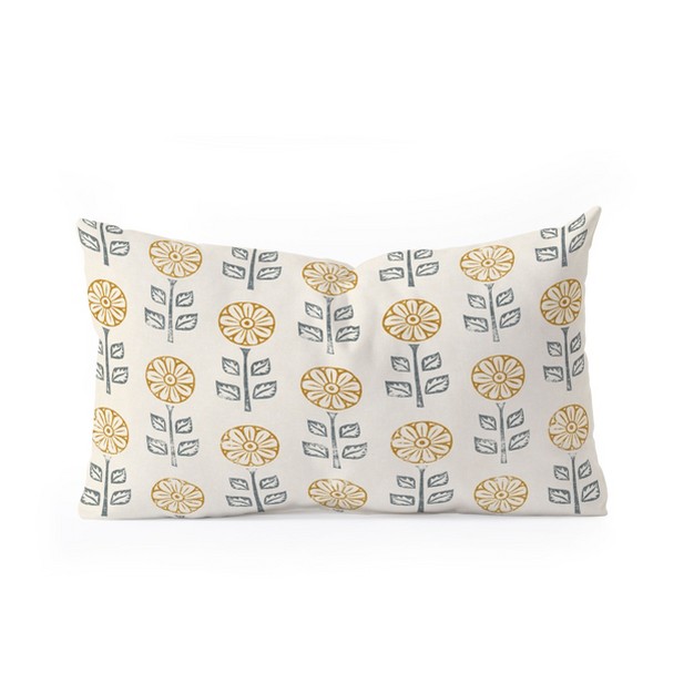 Little Arrow Design Co Block Print Floral Gold Blue Oblong Throw Pillow Society6