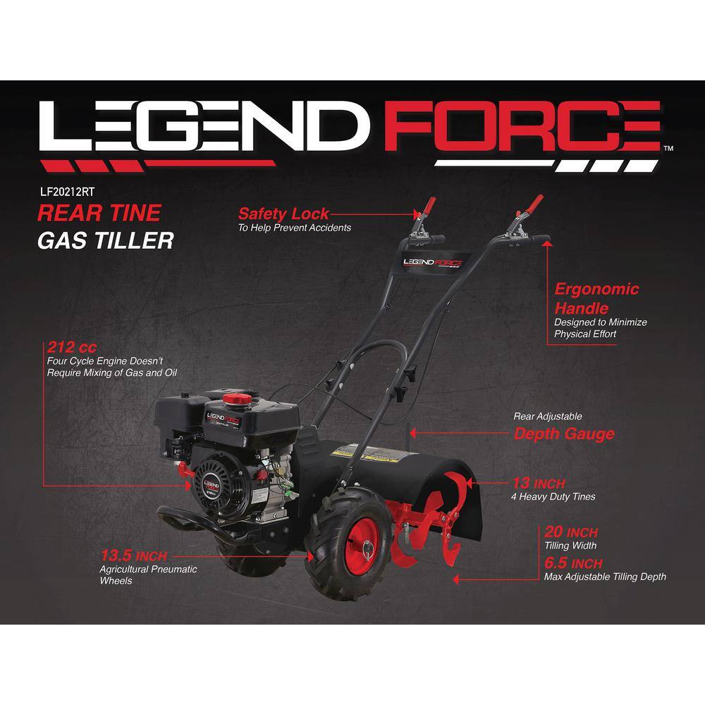 Legend Force 20 in. 212 cc Gas Rear Tine Garden Tiller LF20212RT