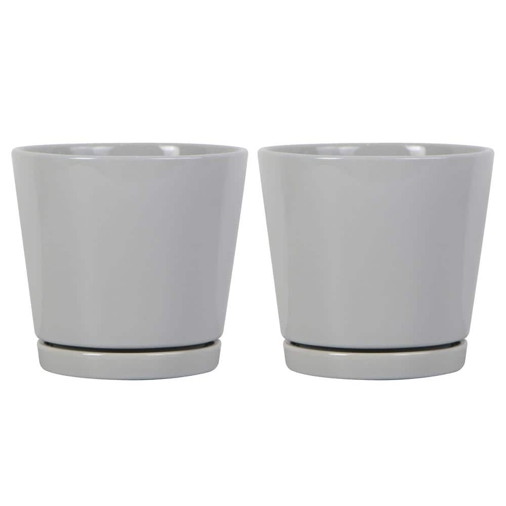 Trendspot 6 in. Grey Knack Ceramic Planter， Set of 2 ECR01721S-06H