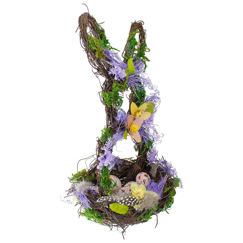 Northlight 14.5 Purple and Green Artificial Floral Bunny Shaped Basket