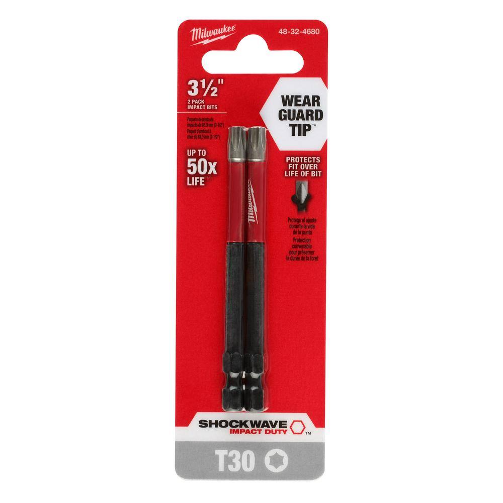 MW SHOCKWAVE Impact Duty 3-12 in. T30 Torx Alloy Steel Screw Driver Bit (2-Pack) 48-32-4680