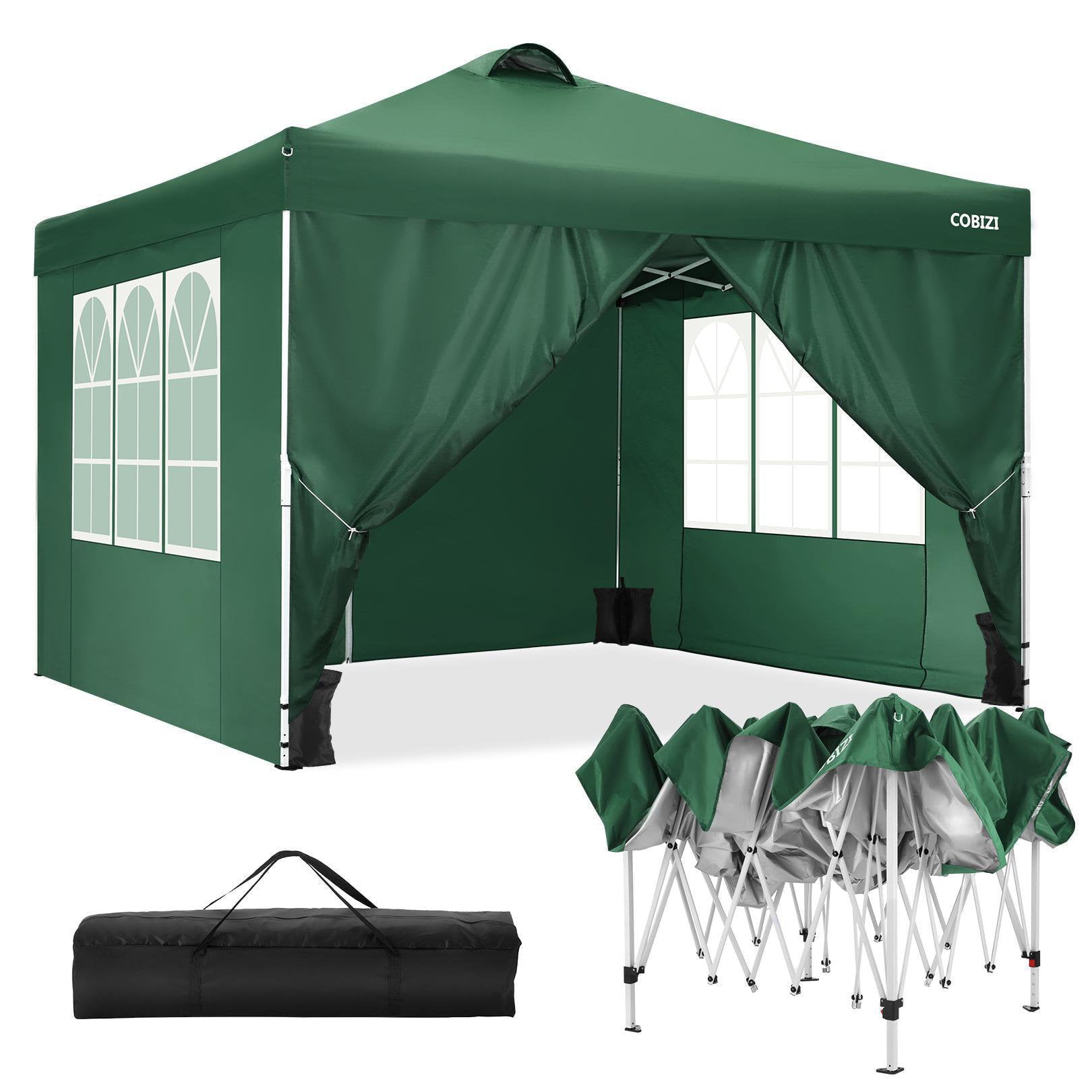 10' x 10' Straight Leg Pop-up Canopy Tent Easy One Person Setup Instant Outdoor Canopy Folding Shelter with 4 Removable Sidewalls, Air Vent on The Top, 4 Sandbags, Carrying Bag, Green