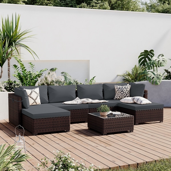 UPHA 6Person Outdoor Furniture Set Patio Wicker Conversation Set with Coffee Table and Cushions