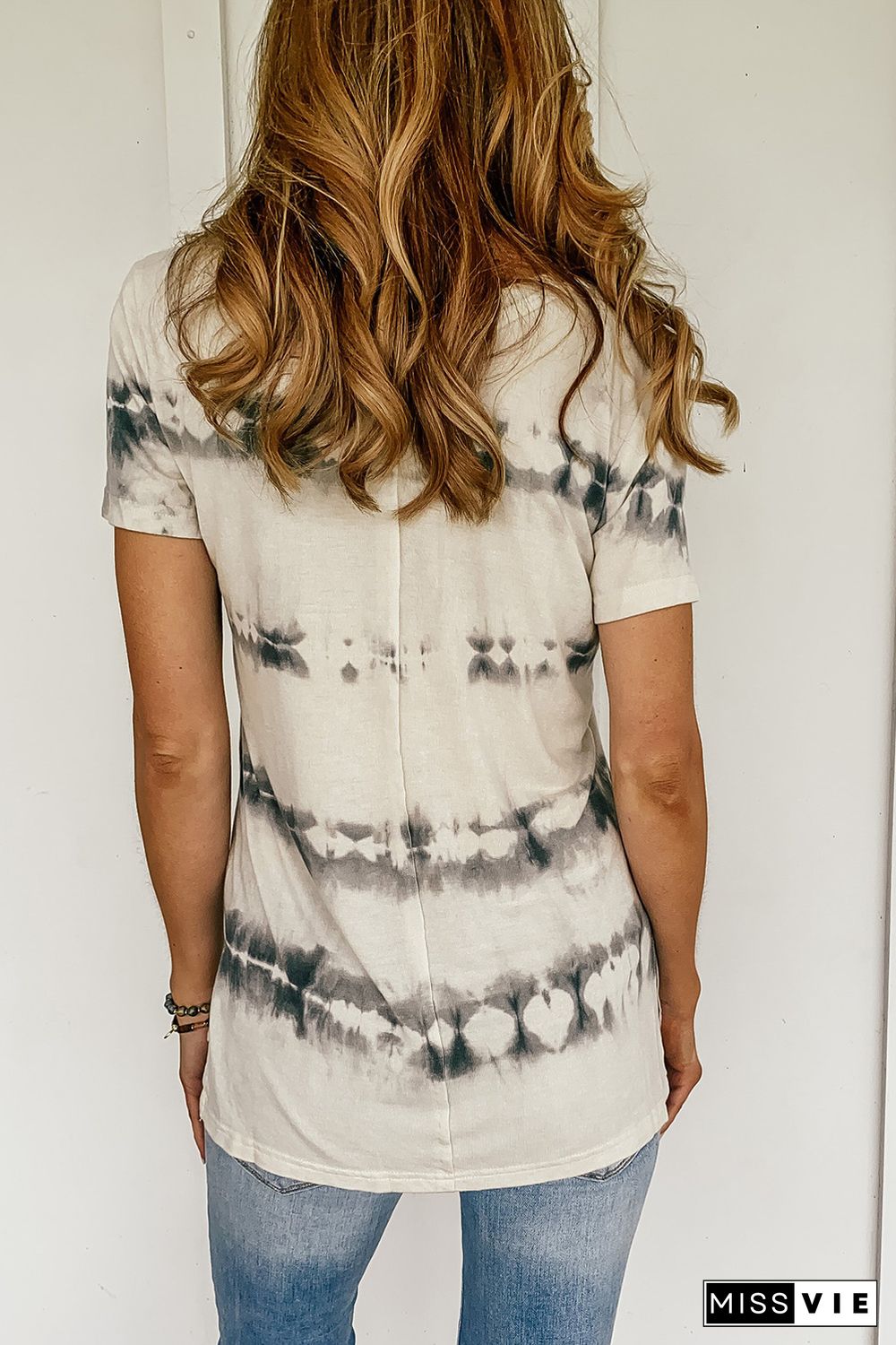 Grey V Neck Tie-dye Tee