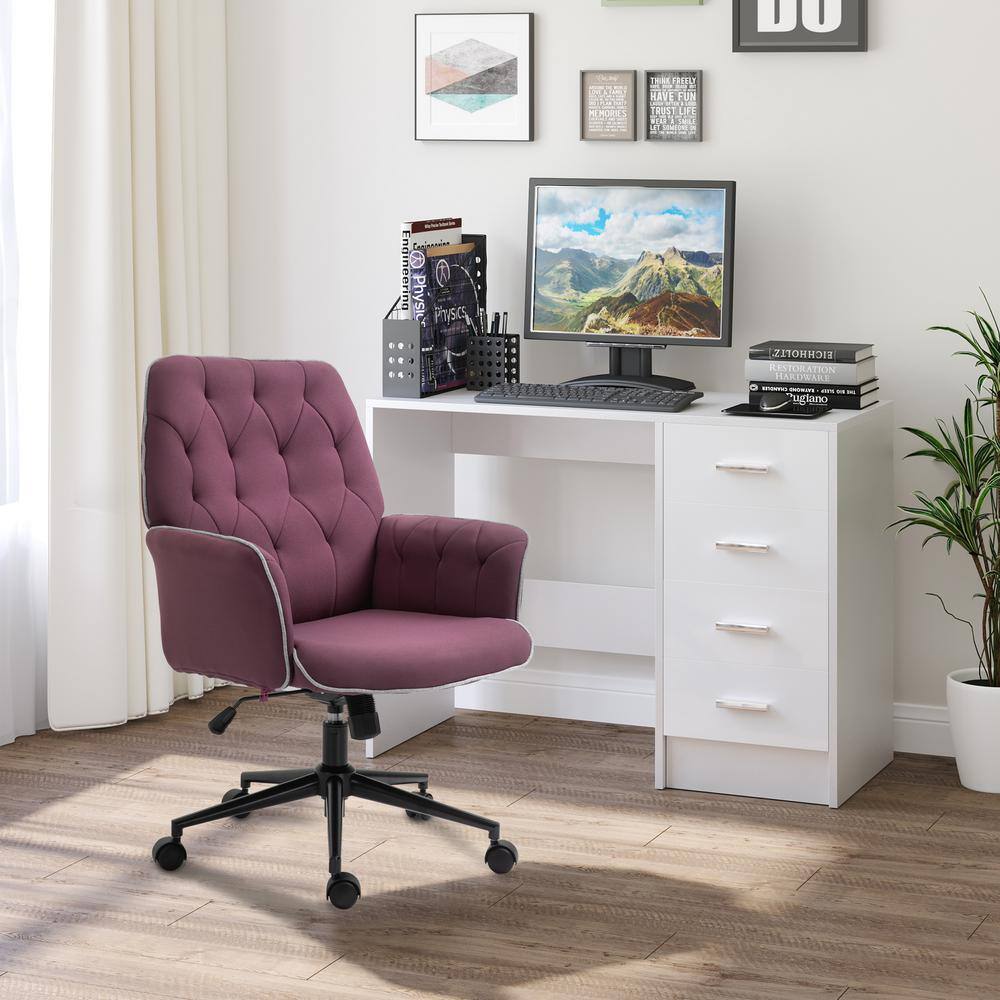 Vinsetto Purple, Modern Mid-Back Tufted Fabric Home Office Desk Chair with Arms, Swivel Adjustable Task Chair, Upholstery Chair 921-102VT