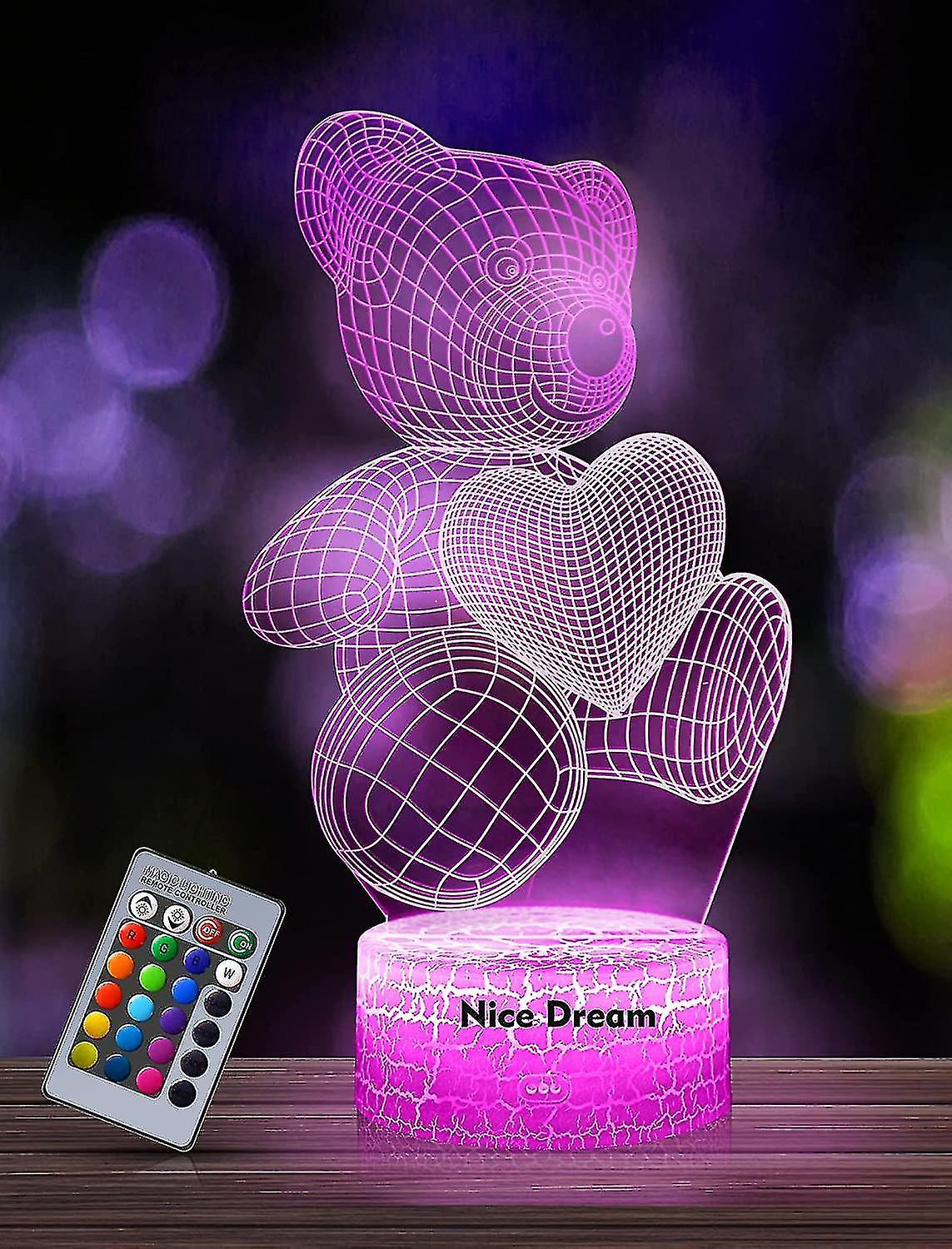 Baicccf Teddy Bear Night Light For Kids， 3d Night Lamp， 16 Colors Changing With Remote Control， Room