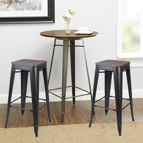 30inch Metal Stool with Light/Dark Wooden Seat-Set of 4