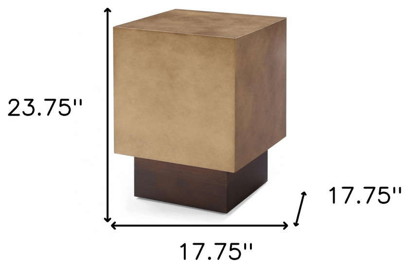 24 quotAntiqued Copper And Light Brown Metal Square End Table   Contemporary   Side Tables And End Tables   by HomeRoots  Houzz