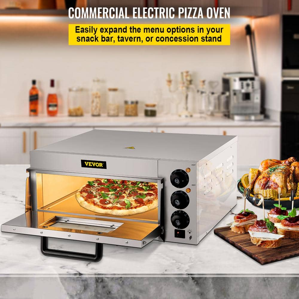 VEVOR Commercial Pizza Oven 14 in. Single Deck Layer 1300-Watt Stainless Steel Electric Outdoor Pizza Oven with Stone & Shelf LXBSKX141110V8IFHV1