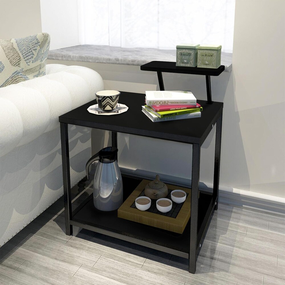 Modern Black Coffee Table with Adjustable Desktop Shelf