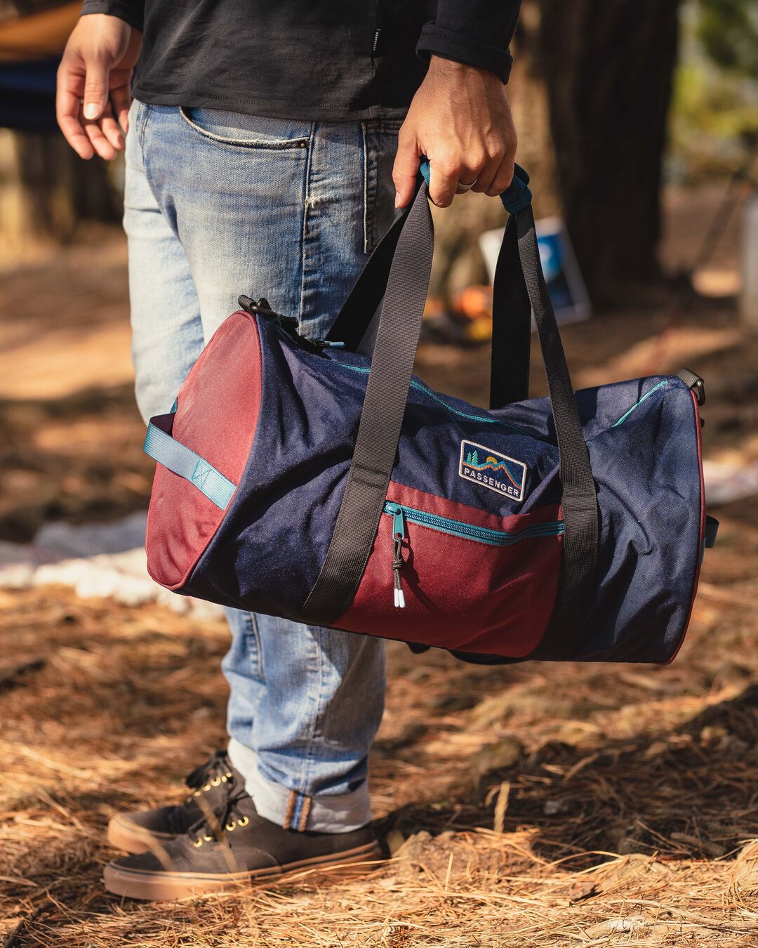 Escape It All 30L Recycled Polyester Duffel Bag - Navy/Burgundy