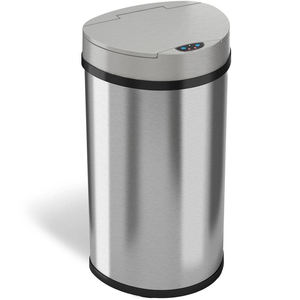 iTouchless 13 Gal. Stainless Steel Semi-Round Touchless Trash Can with AbsorbX Odor Control System Extra-Wide Opening Lid IT13HX