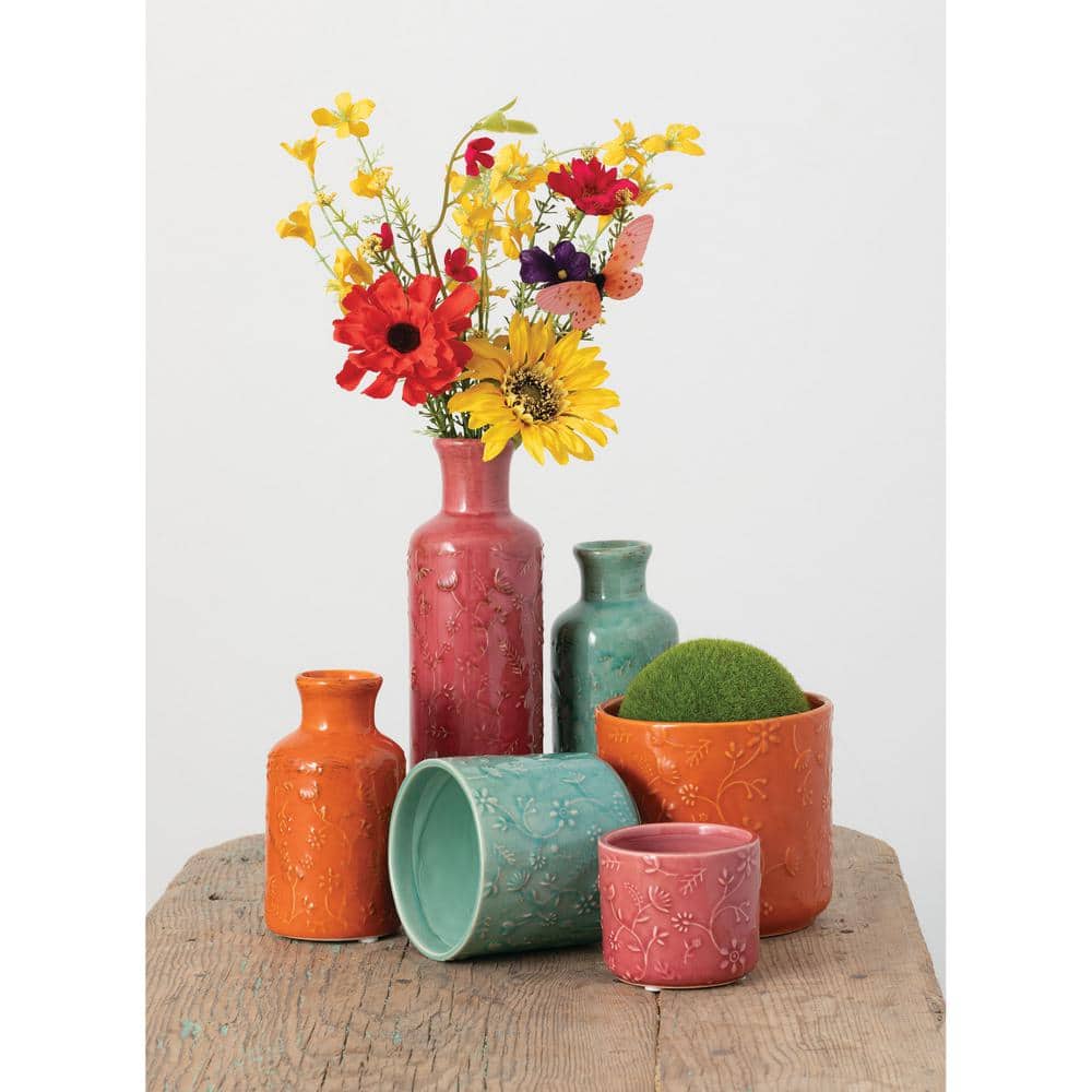 SULLIVANS 4.5quot 4quot and 2.75quot Multi-Color Ceramic Floral Relief Flower Pot (Set of 3) CM2872