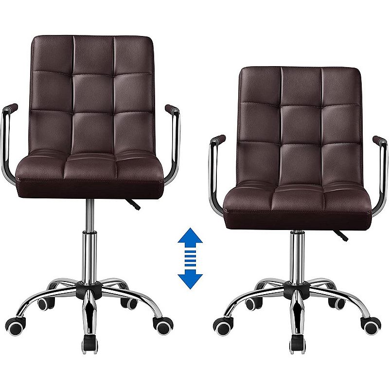 Modern Faux Leather Mid-back Swivel Office Chair With Armrests And Wheels