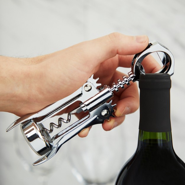 True Foil Cutting Winged Corkscrew With Built in Foil Cutter And Bottle Opener Metal Wine Key Self Centering Worm Silver Set Of 1