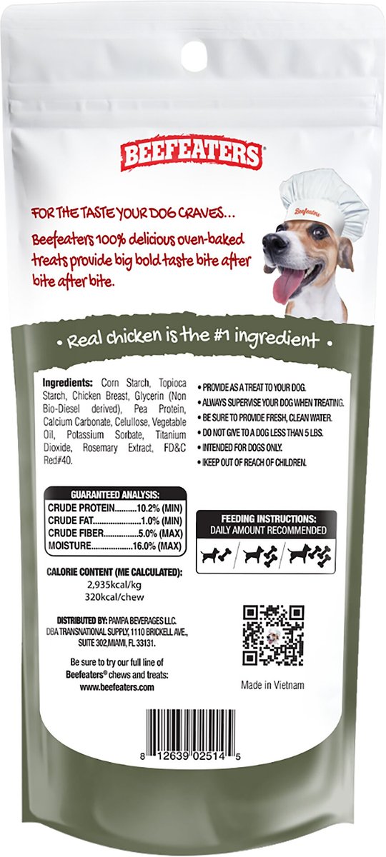 Beefeaters Large Knotted Chicken Rawhide Free Bone Dog Treat， 2.32-oz bag， case of 12