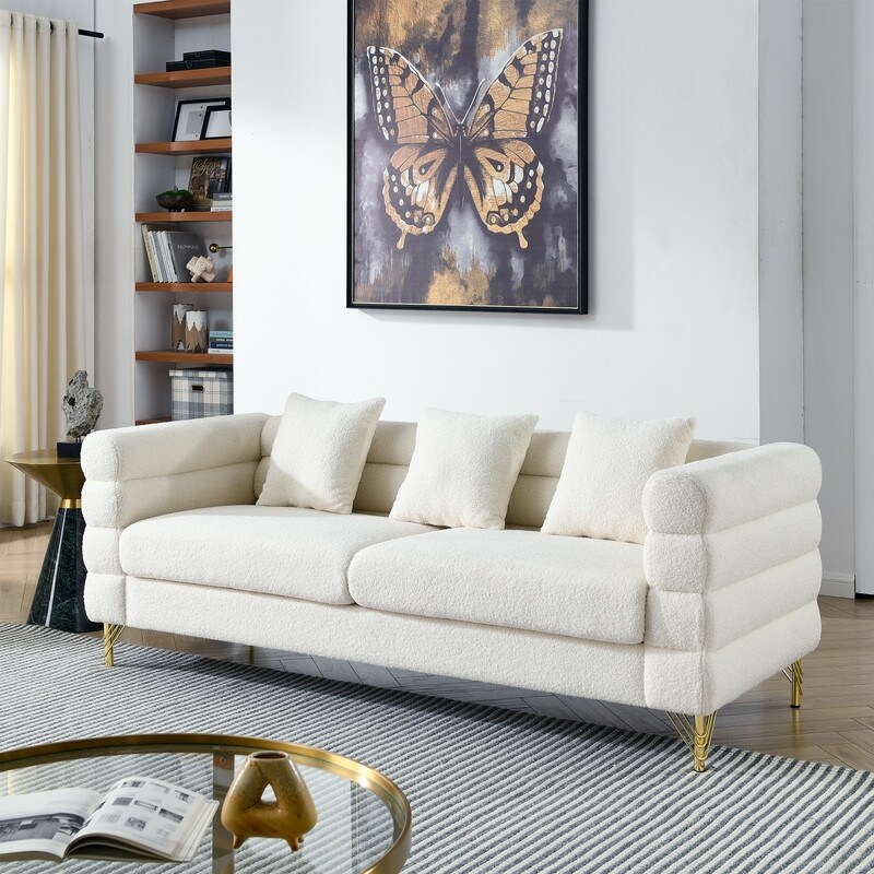 81'' Oversized 3 Seat Teddy Fabric Buccleuch Sofa with 3 Pillows