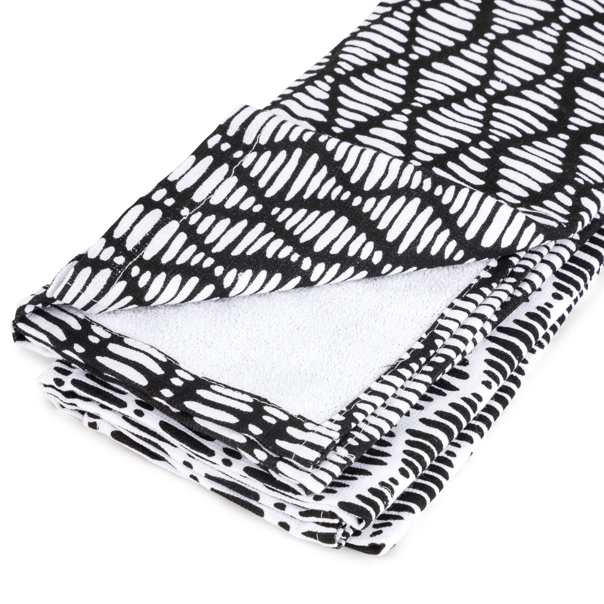 Thyme and Table Cotton Terry Kitchen Towels， Black White， 2-Piece Set