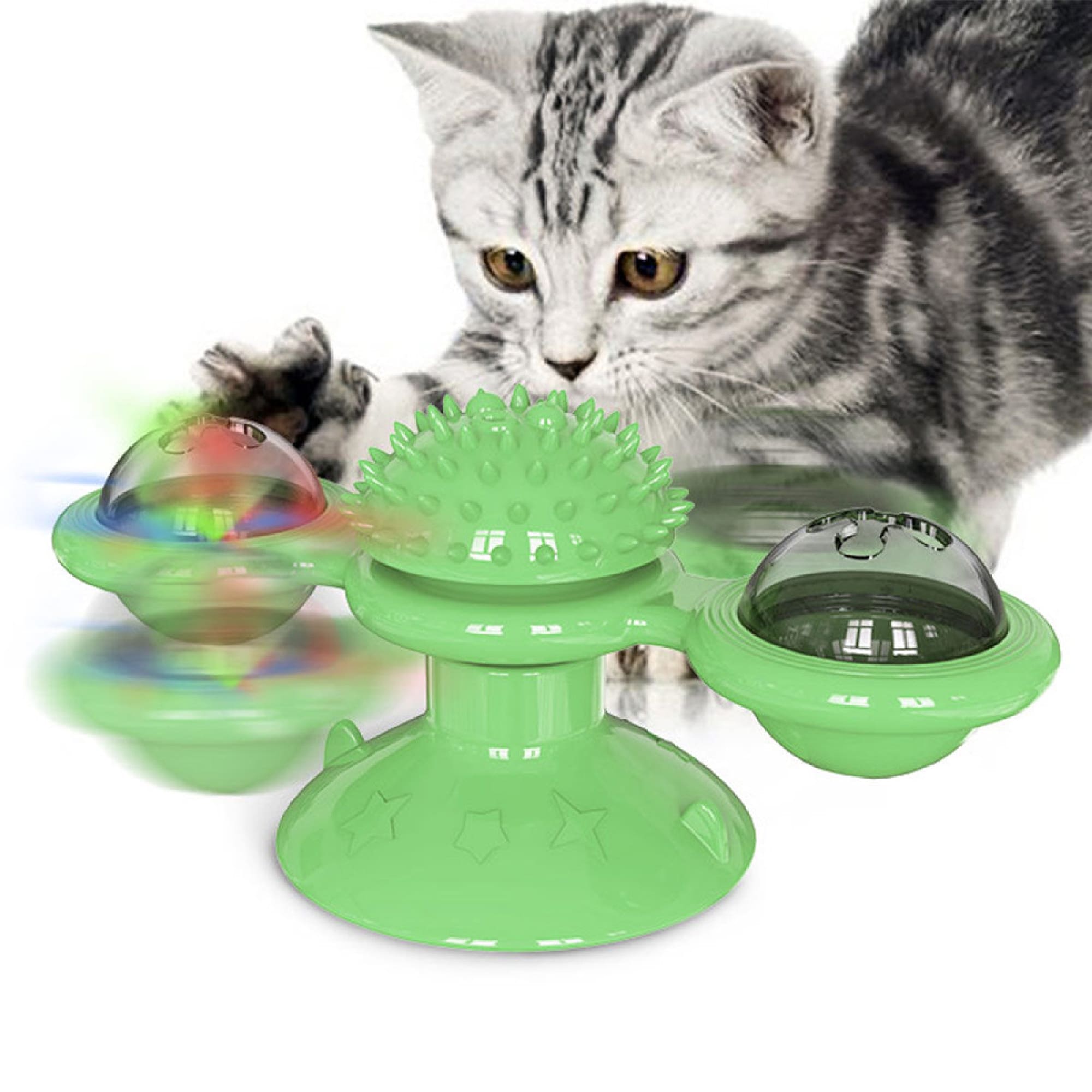 PET LIFE Green 'Windmill' Rotating Suction Cup Spinning Cat Toy