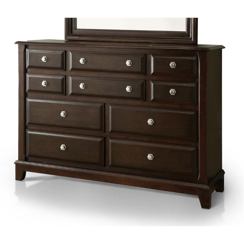 Furniture of America Glinda Solid Wood 10-Drawer Dresser in Brown Cherry