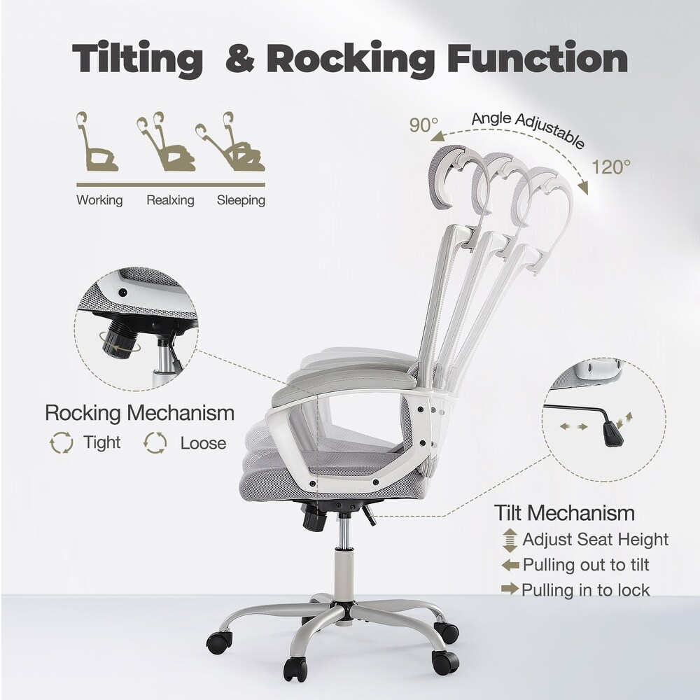 High Back Mesh Office Desk Chair with Adjustable 3D Headrest  Modern Gaming Computer Chair with Lumbar Support   Silent Casters