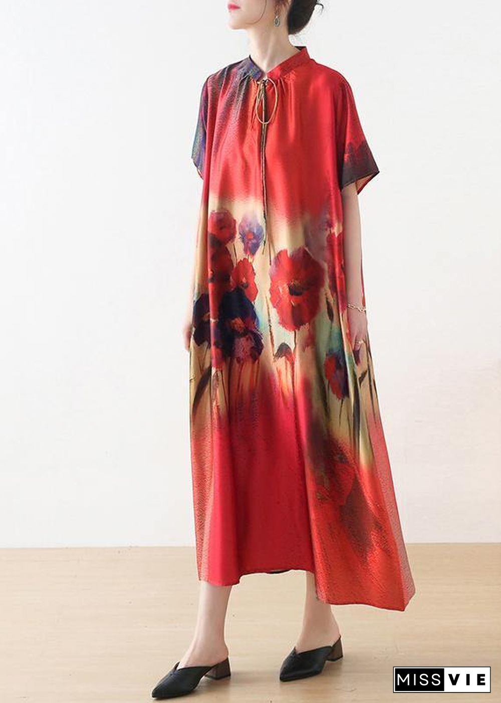 Simple Yellow Print Chiffon Tie Summer Robe Dresses