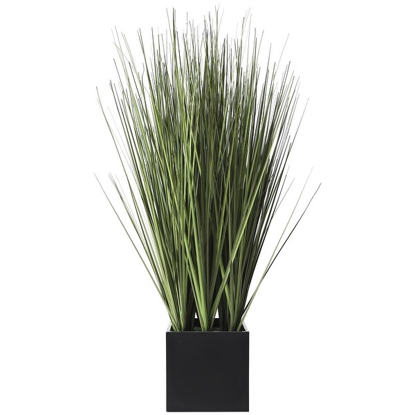 Faux Foliage Onion Grass Artificial Plant with Black Rectangular Plastic Pot