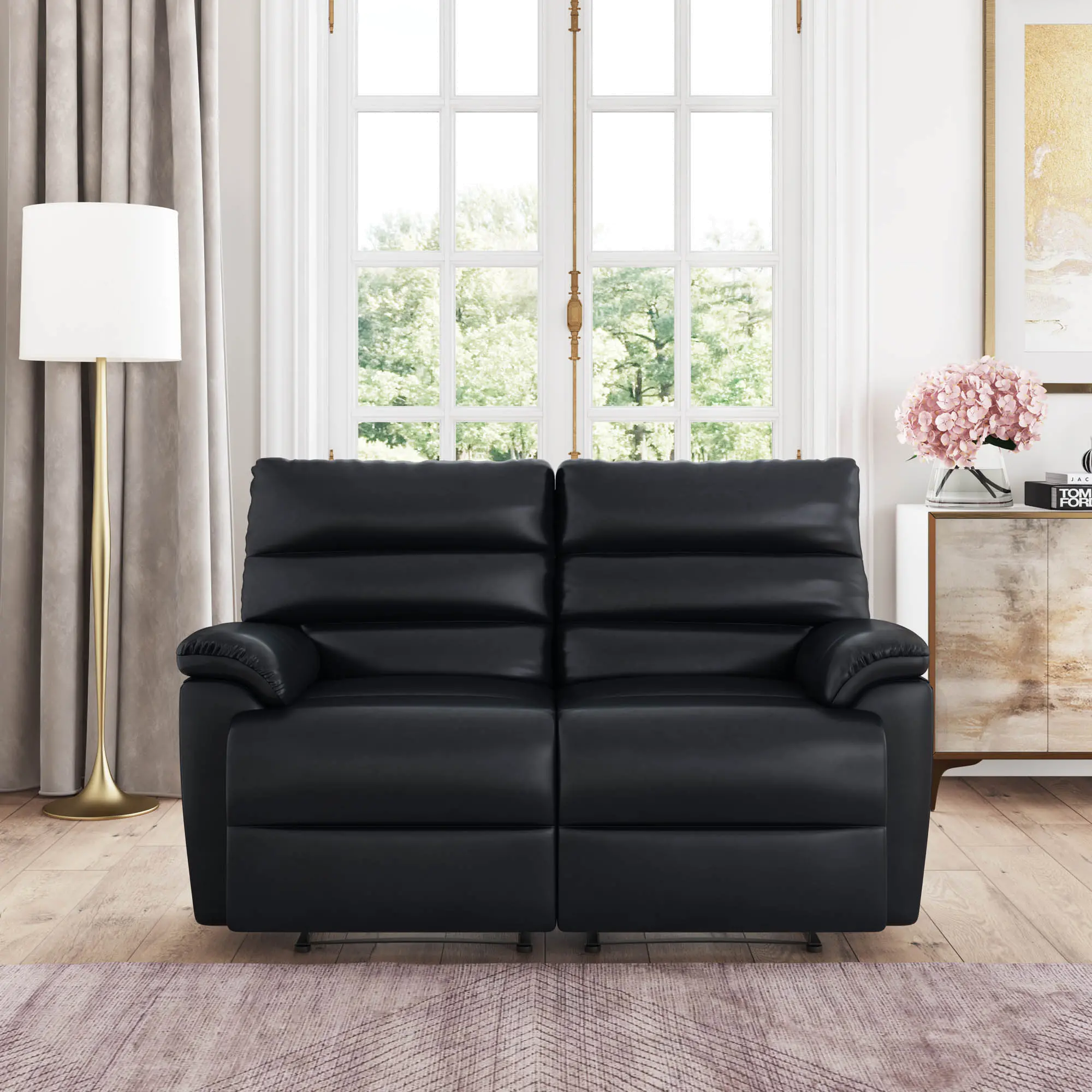 Baylor Black Push-Back Reclining Loveseat