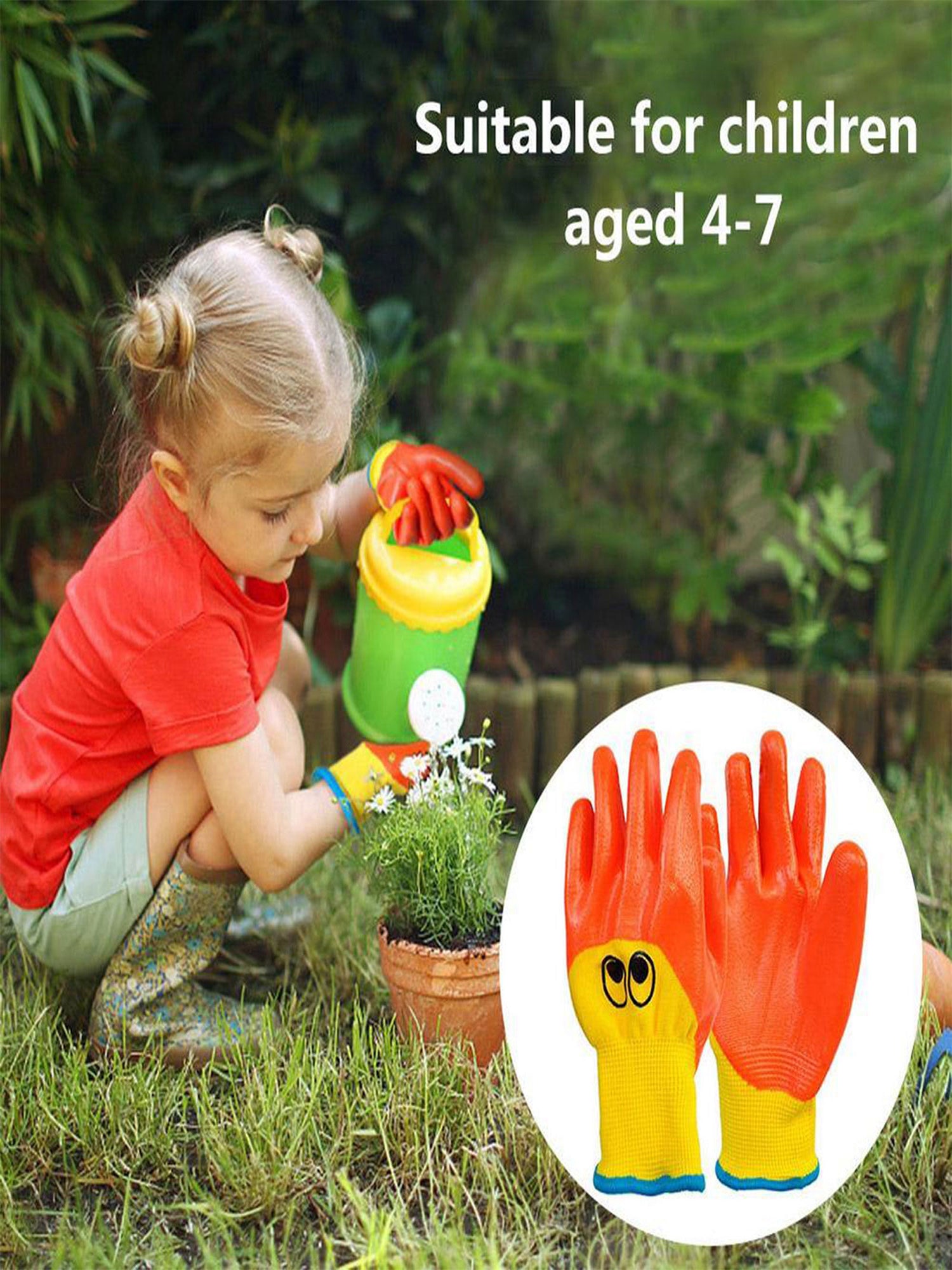 Spring hue Children Gardening Safety Gloves, Waterproof Non-slip Handwork Gloves