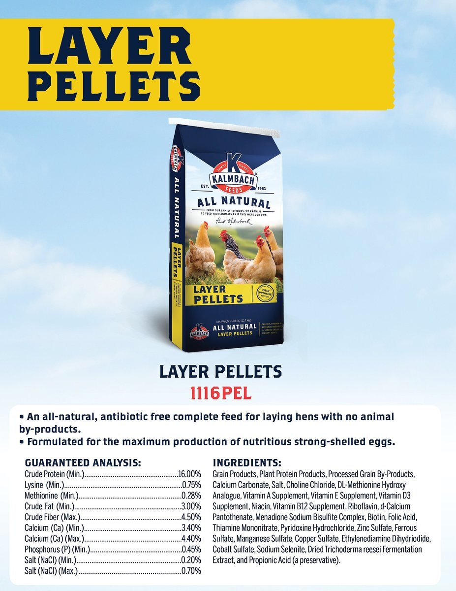 Kalmbach Feeds 16% All Natural Layer Pellets Chicken Feed， 50-lb bag