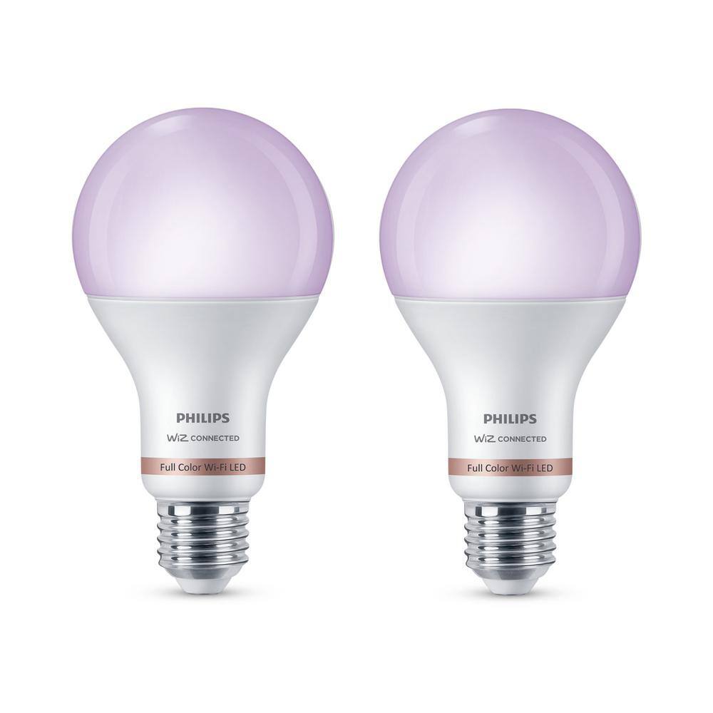 Philips 100-Watt Equivalent A21 LED Smart Wi-Fi Colr Changing Light Bulb powered by WiZ with Bluetooth (2-Pack) 562405