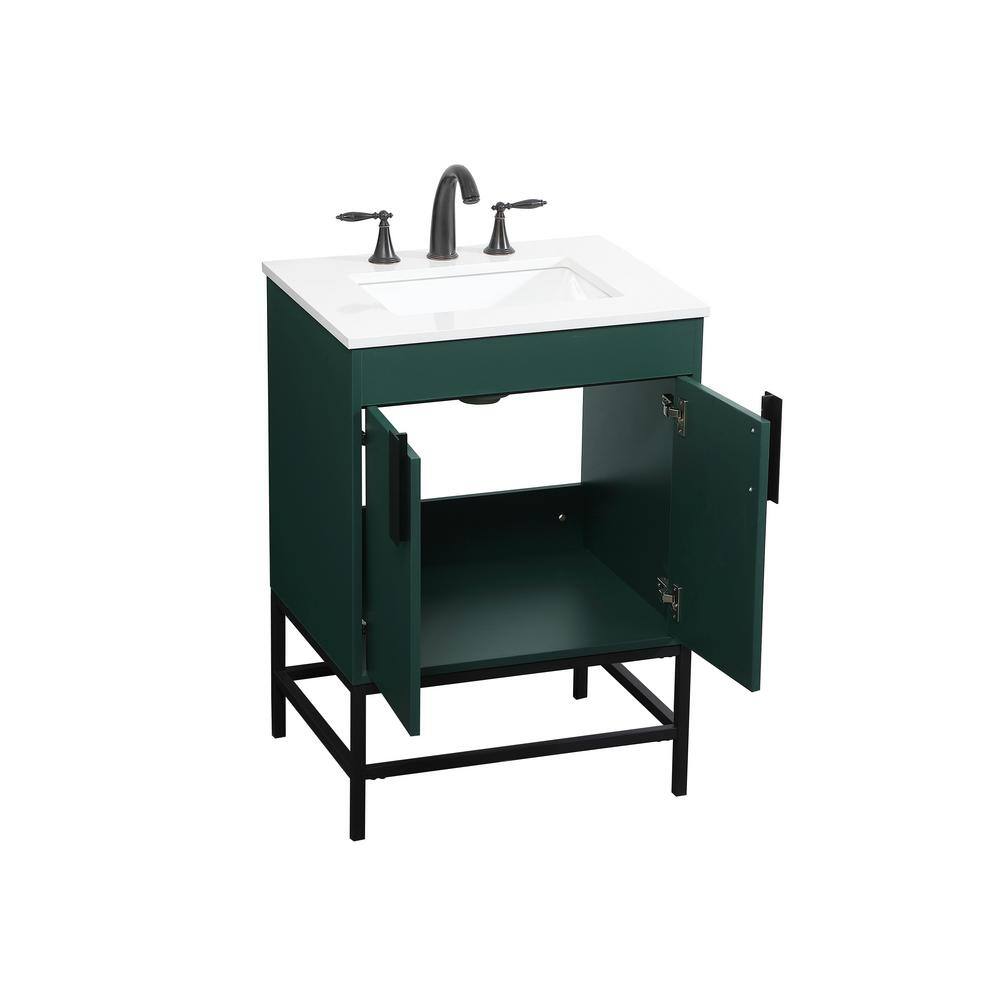 Timeless Home 19 in. W x 24 in. D x 33.5 in. H Bath Vanity in Green with Ivory White Quartz Top TH97648MGN