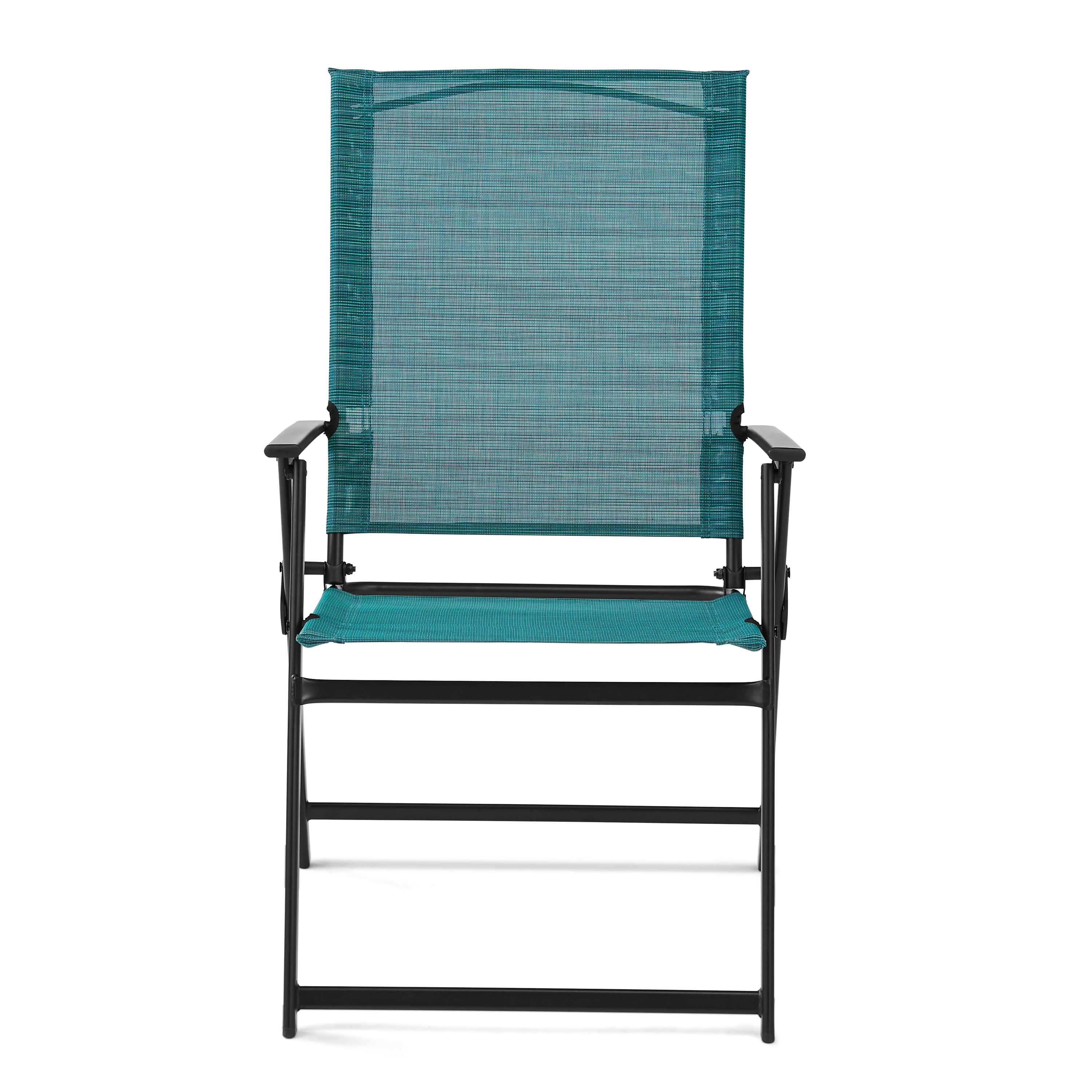 Mainstays Greyson Square Set of 2 Outdoor Patio Steel Sling Folding Chair, Teal