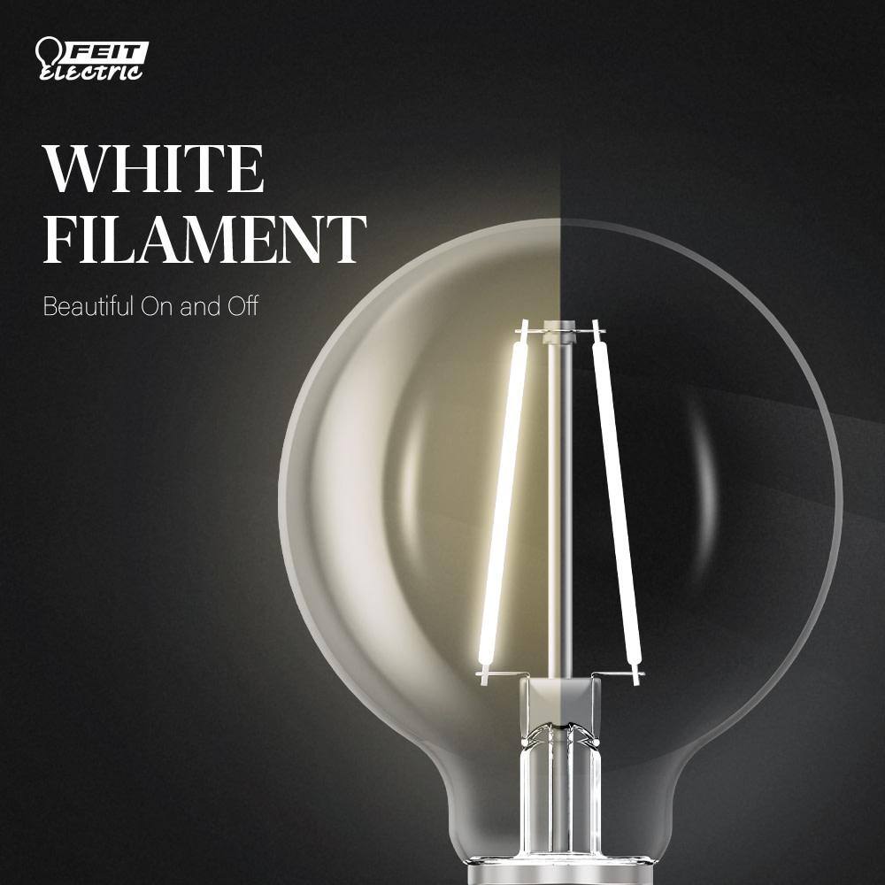 Feit Electric 60-Watt Equivalent G25 Dimmable White Filament CEC Clear Glass LED Globe Light Bulb Soft White 2700K (3-Pack) G2560927CAWFILHDRP3