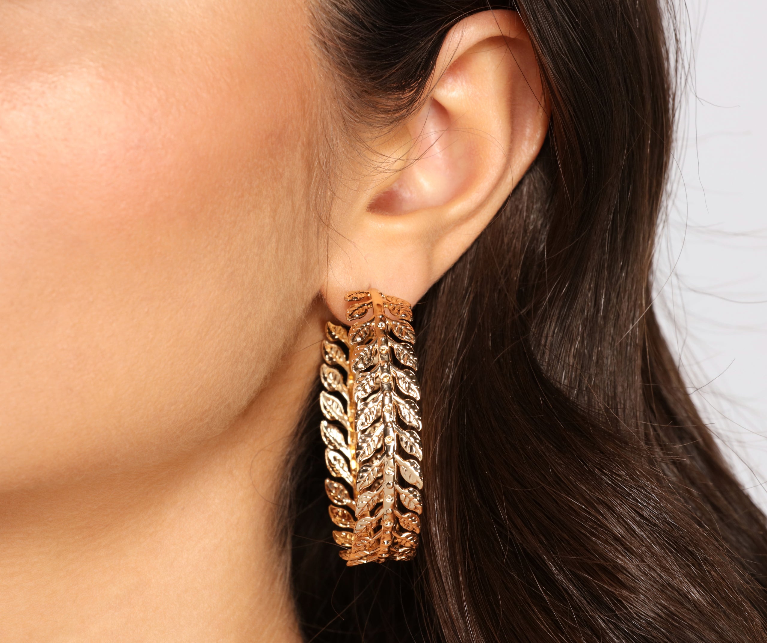 Goddess Vibes Textured Leaf Hoop Earrings