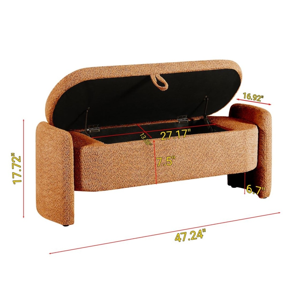 Ottoman Oval Storage Bench Lamb Fleece Fabric Bench with Large Storage