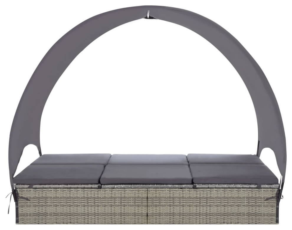 vidaXL Double Sun Lounger Patio Rattan Daybed with Canopy Poly Rattan Gray   Tropical   Outdoor Chaise Lounges   by vidaXL LLC  Houzz