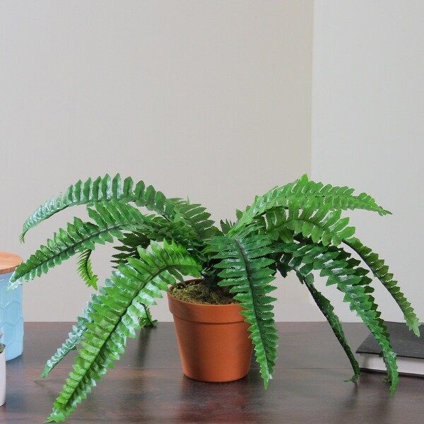 Potted Artificial Long Green Boston Fern Plant