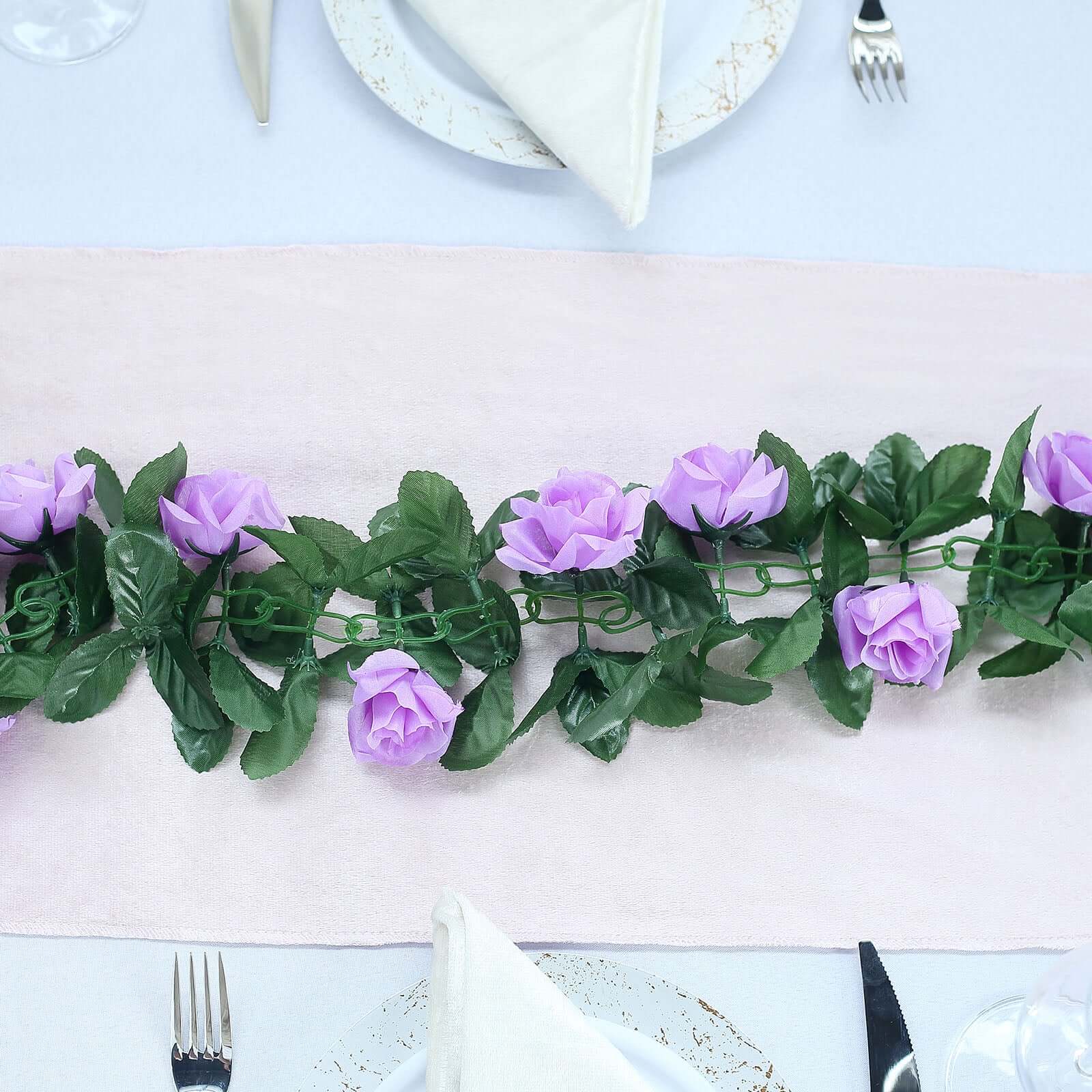 Lavender Lilac Artificial Silk Rose Garland UV Protected Flower Chain 6ft