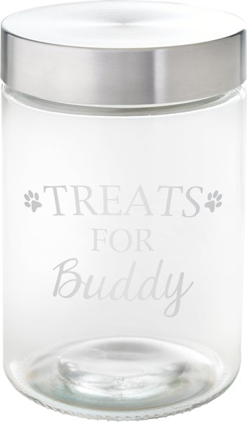 Frisco Paw Print Glass Personalized Treat Jar with Lid， 5 cup， 40oz