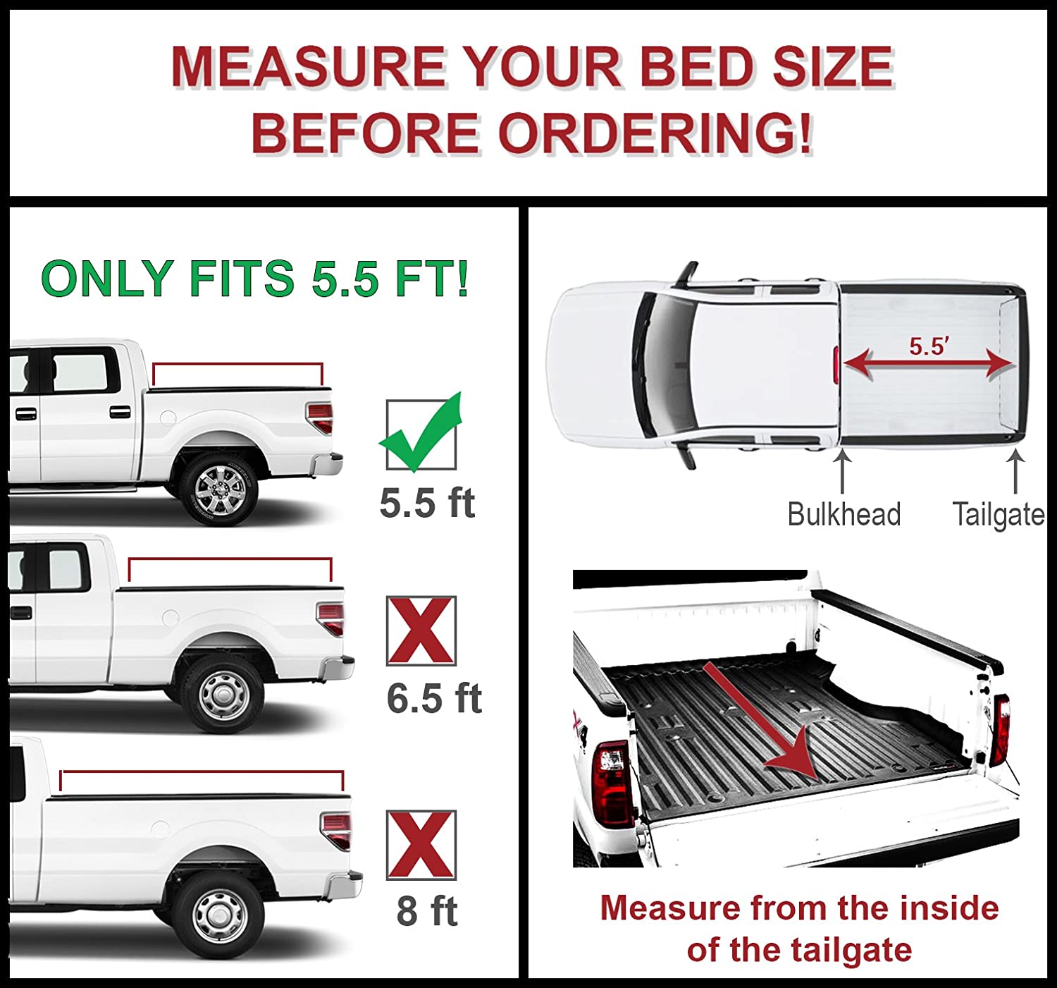 Galaxy Auto Low Profile Hard Tri-Fold for 2015-23 Ford F150 5.5' Bed - Flush Mount Trifold Truck Bed Tonneau Cover