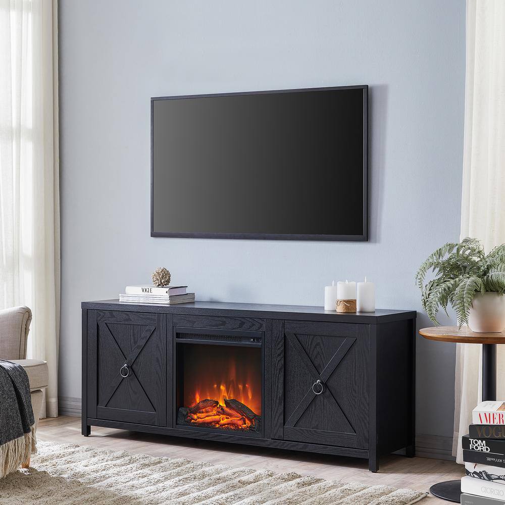 MeyerCross Granger 58 in. Black TV Stand Fits TV's up to 65 in. with Log Fireplace Insert TV1092