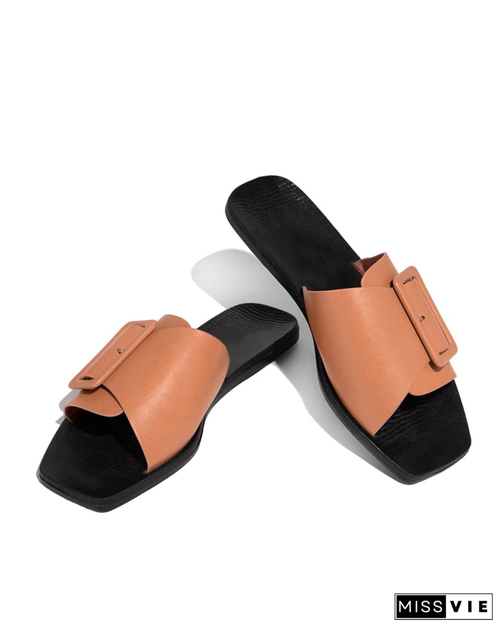 Solid One Buckle Upper Flat Sandals