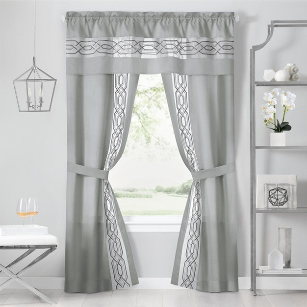 Kate Aurora Pacifico 5 Piece Rod Pocket All In One Attached Semi Sheer Window Curtain Panels amp Valance Set