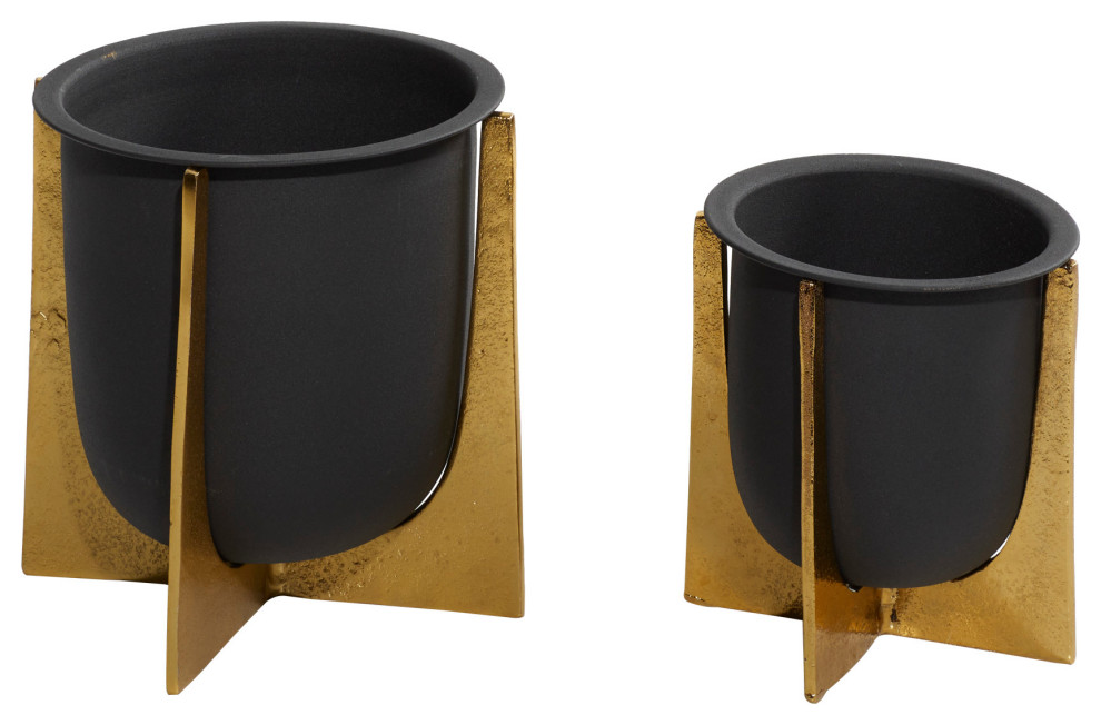 Glam Black Metal Planter 561402   Contemporary   Outdoor Pots And Planters   by Brimfield  ampMay  Houzz