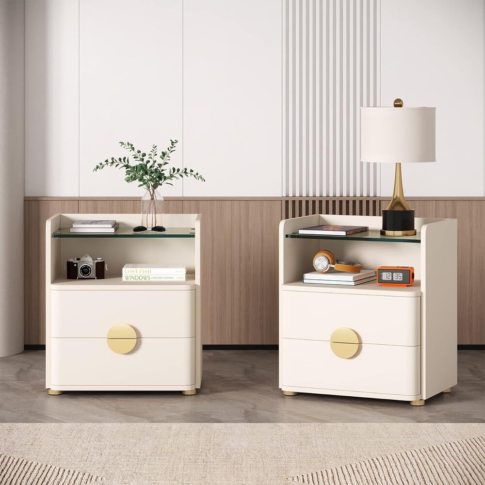 Modern Nightstands  2 Drawer Night Stand with Open Storage Space