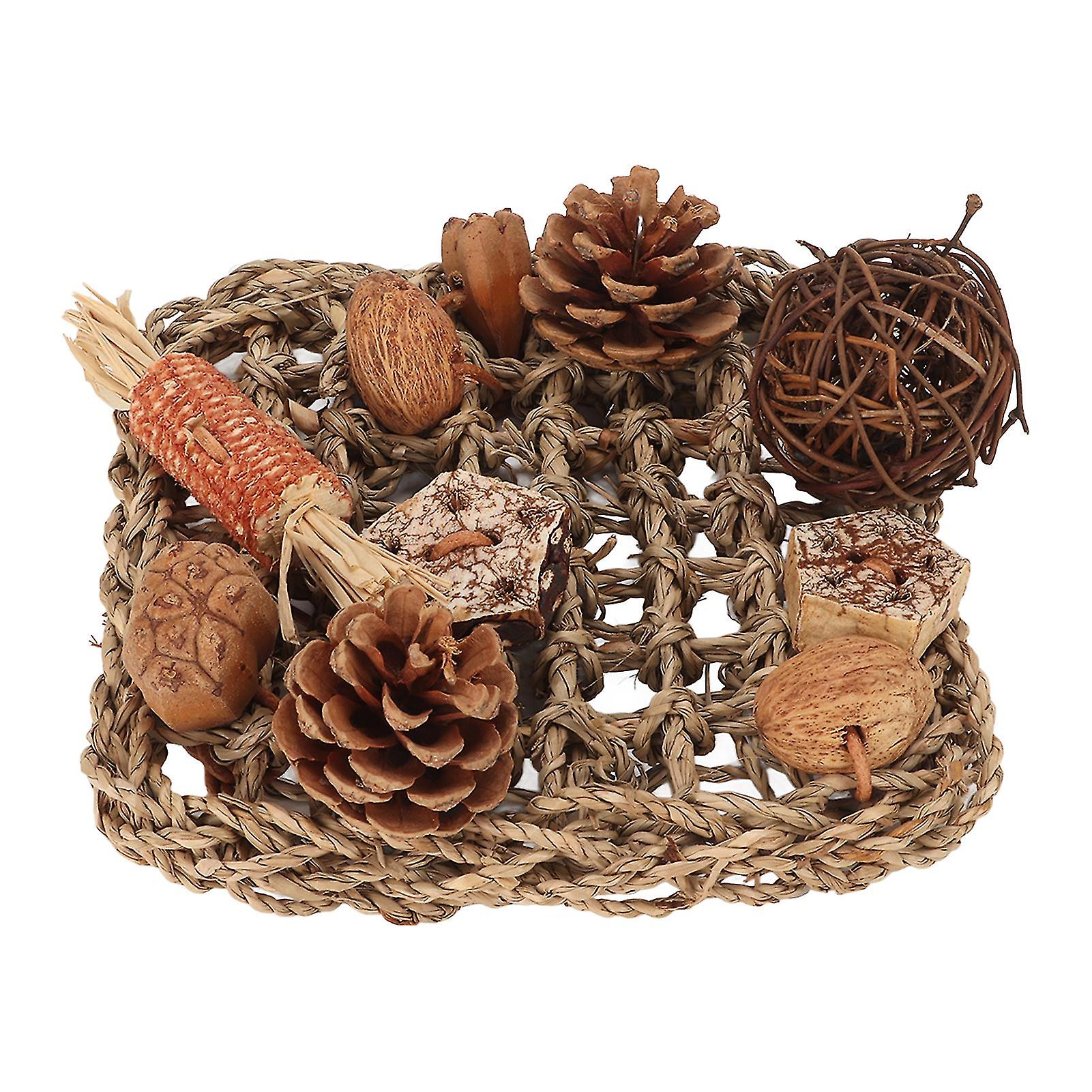 Bird Climbing Net Rattan Ball Pine Cone Corn Cob Nuts Straw Rope Parrot Woven Net for Parrot Cage Accessories