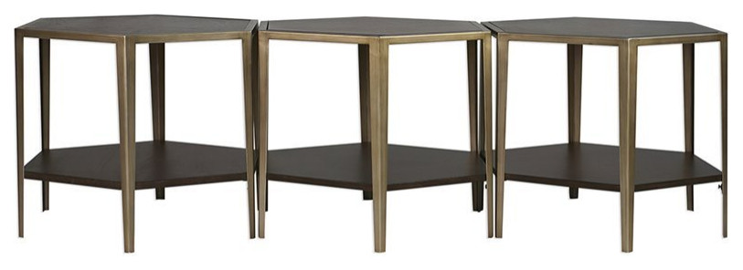 Bowery Hill Contemporary Geometric Accent End Table in Walnut   Transitional   Side Tables And End Tables   by Homesquare  Houzz