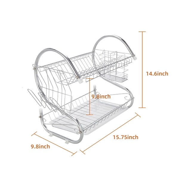 2 Tier Dish Drainer Multifunctional S-shaped Dual Layers Silver